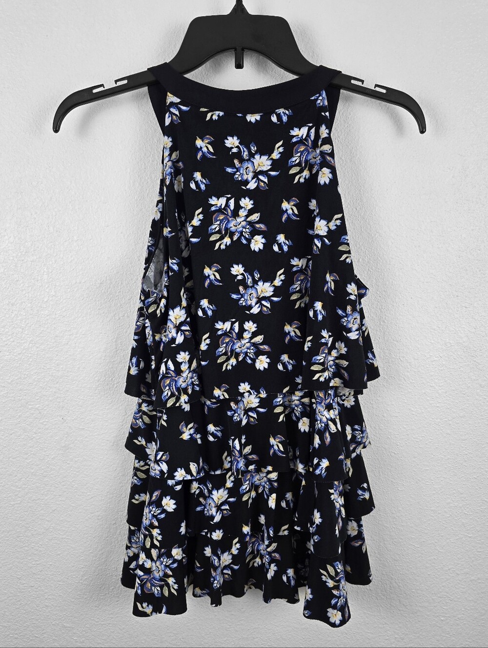 WHBM | Black + Multicolor Floral Tiered Ruffle Lace Front Tank Top Size Small - Picture 10 of 12